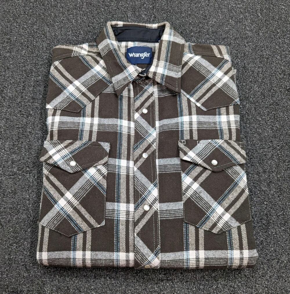 Wrangler Flannel Plaid Heavy Cotton Shacket Jacket Pearl Snap Size Large Tall